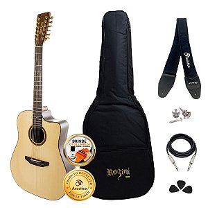 KIt Violão Elétrico 12 Cordas Rozini Cutaway Rx420 Completo