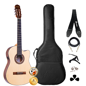 Kit Violão Elétrico Nylon Rozini P.Brasil Rx515 Completo