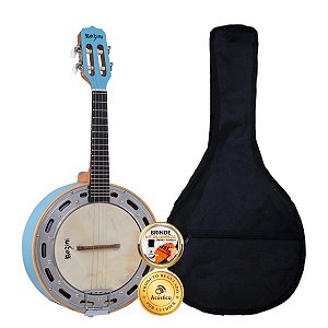 Kit Banjo Rozini Elétrico 4 Cordas Caixa Larga Azul Capa