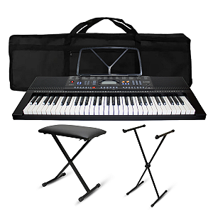 Kit Teclado Musical 61 Teclas USB Com Capa Suporte + Banco