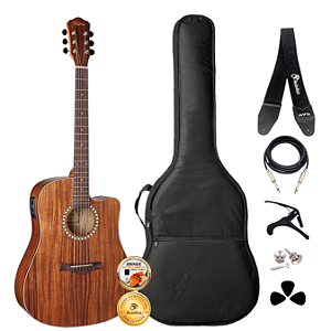 Kit Violão Elétrico Hofma Aço Folk Cutaway Fosco Completo