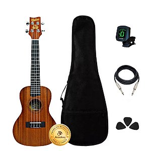 Kit Ukulele Concert Profissional Elétrico Mahina 23K Completo