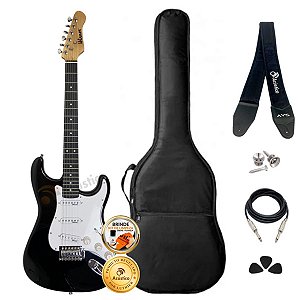 Kit Guitarra Elétrica Stratocaster Winner Wgs Preta Completo
