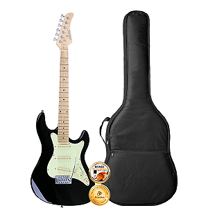 Kit Guitarra Stratocaster Strinberg STS100 Preta Com Capa
