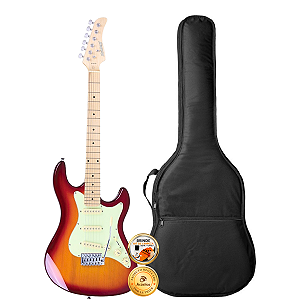 Kit Guitarra Stratocaster Strinberg Cherry Sunburst Com Capa