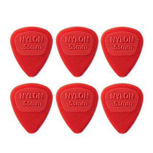 Palheta Dunlop Nylon Midi 0,53mm Vermelha 6 Unidades