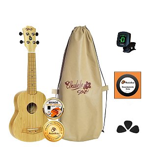 Kit Ukulele Soprano Seizi Acústico Bali Bambu Completo