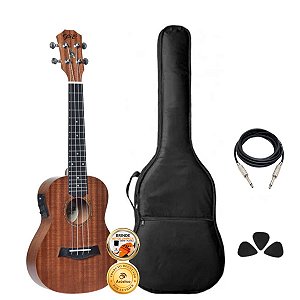 Kit Ukulele Concert Elétrico Seizi Bali Sapele Completo