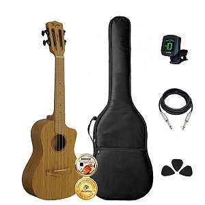 Kit Ukulele Soprano Tagima Elétrico Laki Em Bambu Completo