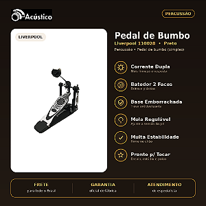 Pedal Para Bumbo De Bateria Liverpool Corrente Dupla