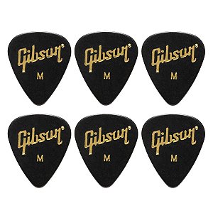 Palheta Gibson Celuloide Medium 0,74mm Preto 6 Unidades