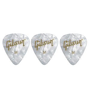 Palheta Gibson Celuloide Medium Pearloid White 3 Unidades