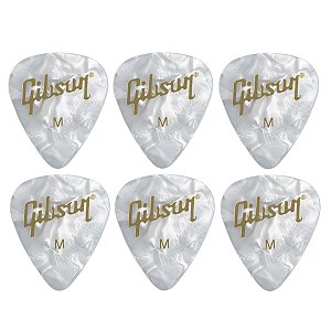 Palheta Gibson Celuloide Medium Pearloid White 6 Unidades