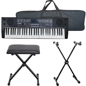 Teclado Musical Profissional 61 Teclas Bag Banco E Suporte