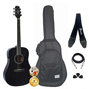 Kit Violão Seizi Tokyo Kaizen Folk Open Pore Black Completo