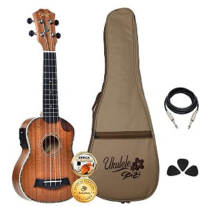 Kit Ukulele Seizi Maui Crush Soprano Elétrico Sapele Completo