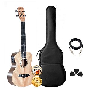 Kit Ukulele Seizi Bali Tenor Elétrico Okume Laminado Completo