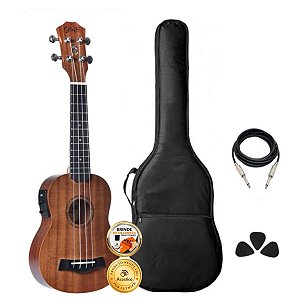 Kit Ukulele Seizi Bali Soprano Elétrico Tobacco Completo