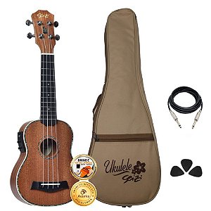 Kit Ukulele Seizi Maui Plus Soprano Elétrico Sapele Completo