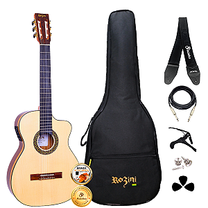 Kit Violão Elétrico Nylon Rozini Premium Rx621 Completo