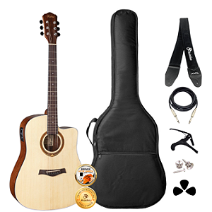 Kit Violão Elétrico Hofma Aço Cutaway Fosco HMF290 Completo