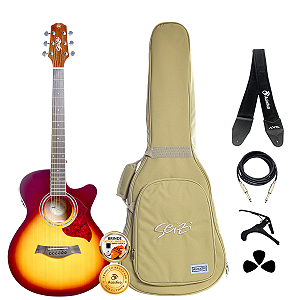 Kit Violão Seizi Kyoto Kaizen BrownBurst Cutaway Completo