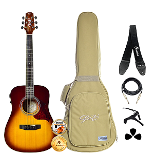 Kit Violão Seizi Mini Tokyo Brown Burst Ativo Aço Completo