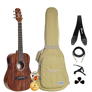 Kit Violão Seizi Baby Tokyo Koa Ativo Folk Aço Bag Completo