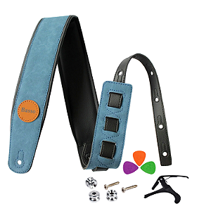 Correia Basso Jeans Acolchoada Guitarra Violão + Acessórios
