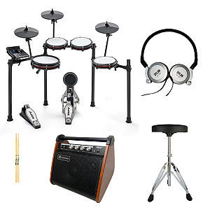Kit Bateria Eletrônica Alesis, Fone, Baqueta, Amplificador e Banco