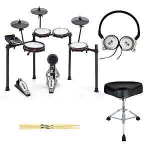 Kit Bateria Eletrônica Alesis, Fone, Baqueta e Banco
