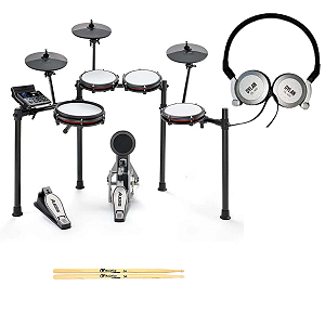 Kit Bateria Eletrônica Alesis, Fone e Baqueta