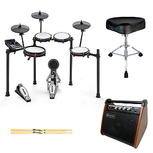 Kit Bateria Eletrônica Alesis, Amplificador, Banco e Baqueta