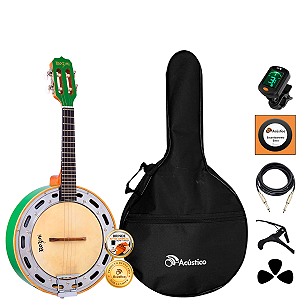 Kit Banjo Rozini Elétrico Profissional RJ11 Verde Completo