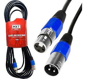 Cabo Microfone Cannon Macho X Femea O.d 6mm Metal Azul 10m