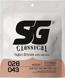 Encordoamento Violão Nylon Prata Tensão Média C/ Bolinha SG