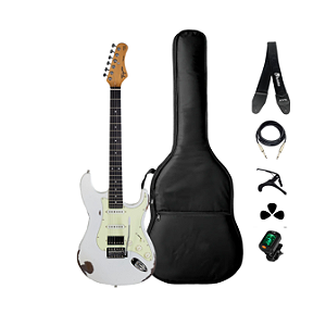 Kit Guitarra Strato Tagima TG-580OW Relic White + Acessórios