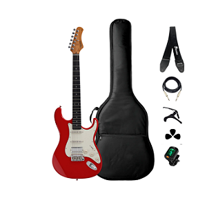 Kit Guitarra Strato Tagima T-640 Super Fiesta Red Completo