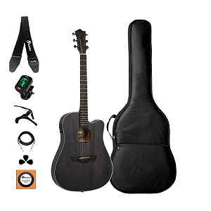 Kit Violão Tagima Folk Slim Cut TBW-400BK Aço + Acessórios