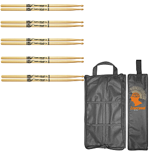 5 Pares Baquetas Bateria Liverpool Nirvana 7A Marfim + Bag