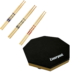 Kit Baquetas Liverpool Nirvana 7A, 5A e 5B + PAD de Estudo