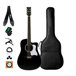 Kit Violão Folk Elétrico Vogga Audience Vcs260 Aço + Acessórios