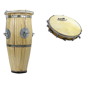 Atabaque 45cm Afin Presilha Aro Metal + Pandeiro Torelli