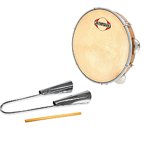 Pandeiro Contemporânea Light Pele Couro 10" + Agogô Torelli
