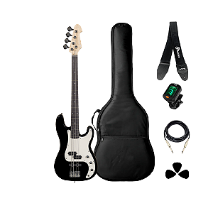 Kit Baixo 4 Corda Michael BM608N PB Preto + Acessórios
