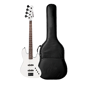 Kit Baixo Jazz Bass Atv 4 Cordas Waldman GJJF Branco + Capa