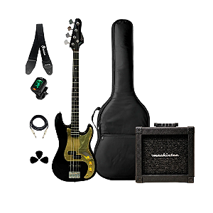 Kit Baixo 4 Corda Giannini GP100 Black + Acessórios + Ampli