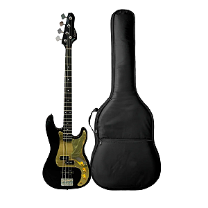 Kit Baixo 4 Cordas Giannini GP-100 Black Escudo Gold + Capa