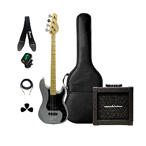 Kit Baixo 4 Corda Giannini GP102 Silver + Acessórios + Ampli