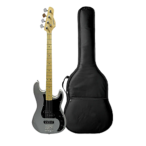 Kit Baixo 4 Cordas Giannini GP-102 Silver Escudo Preto + Capa